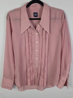 GAP Womens Dusty Rose Sheer Pleated Front Button Down Blouse Size XXL